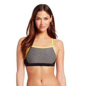 SPEEDO Swimsuit Top Women Size 14 Black with Yellow Grey Neon Sporty T435